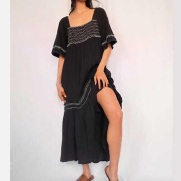 Size Medium Free People I'm The One embroidered black gauze maxi dress - Picture 14 of 16